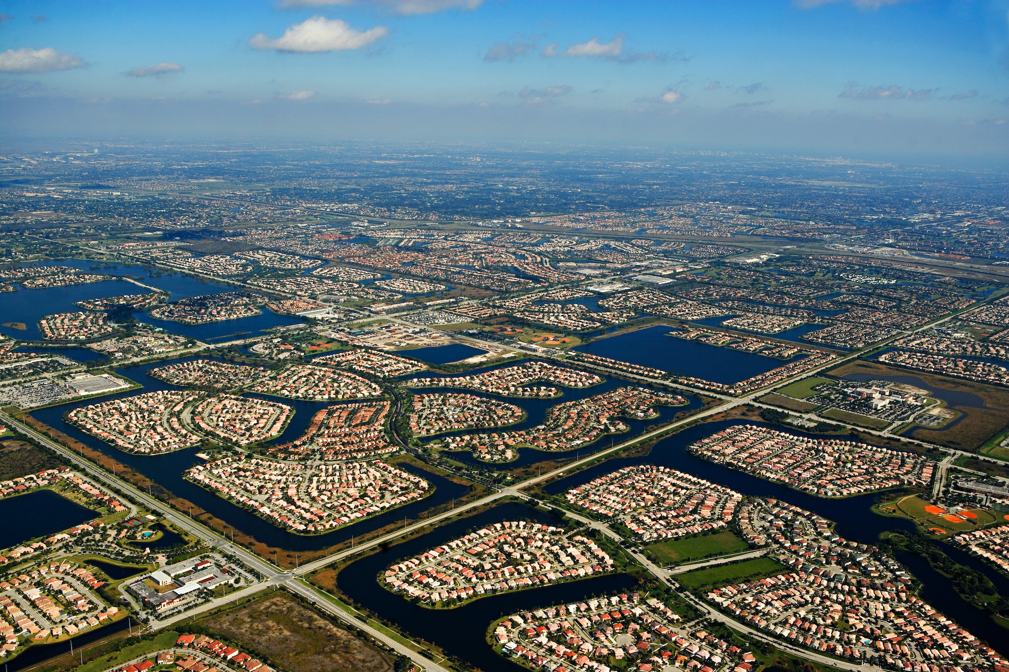 Aerial view of houses on florida east coast